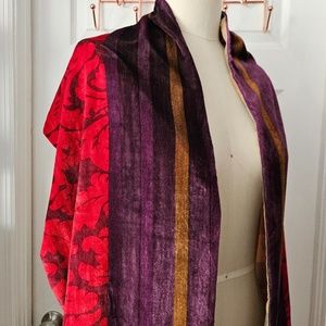 Vintage Ann Taylor Loft Velvet Damask Printed Purple Red Lined Scarf Shawl